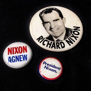 3 Vintage Richard Nixon Presidential Election Campaign Pinback Buttons